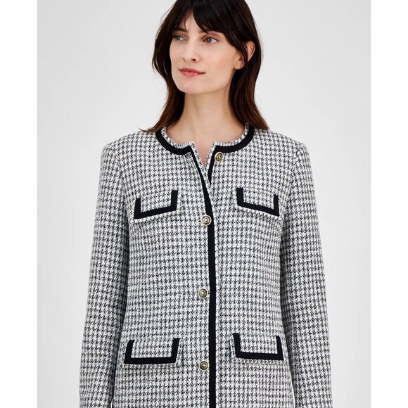 Anne Klein Women's Tweed Collarless Long Black/White Jacket / Size 4 / NWT - Picture 2 of 8